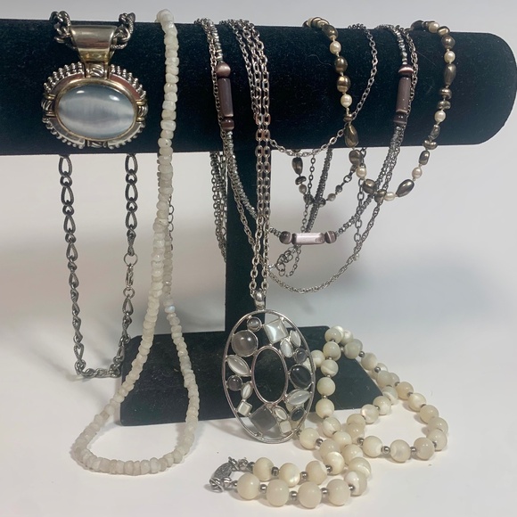 Jewelry - Lot of 6 Smoky Grey & Dusty Purple Mix & Match Glass, Stone, Shell Necklaces